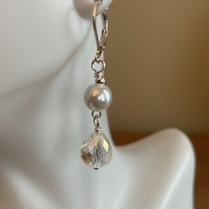 HAND CRAFTED DROP EARRINGS WITH PEARLS AND CRYSTALS White Pearls AB Crystals